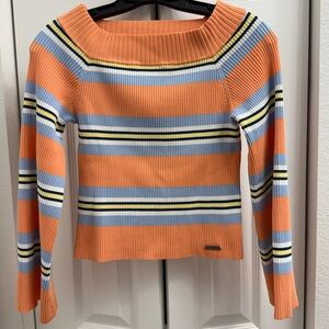 Sweaty Betty Orange and Blue Striped Sweater